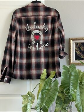 AllSaints Fortunado Flannel Embroidered Plaid Shirt
